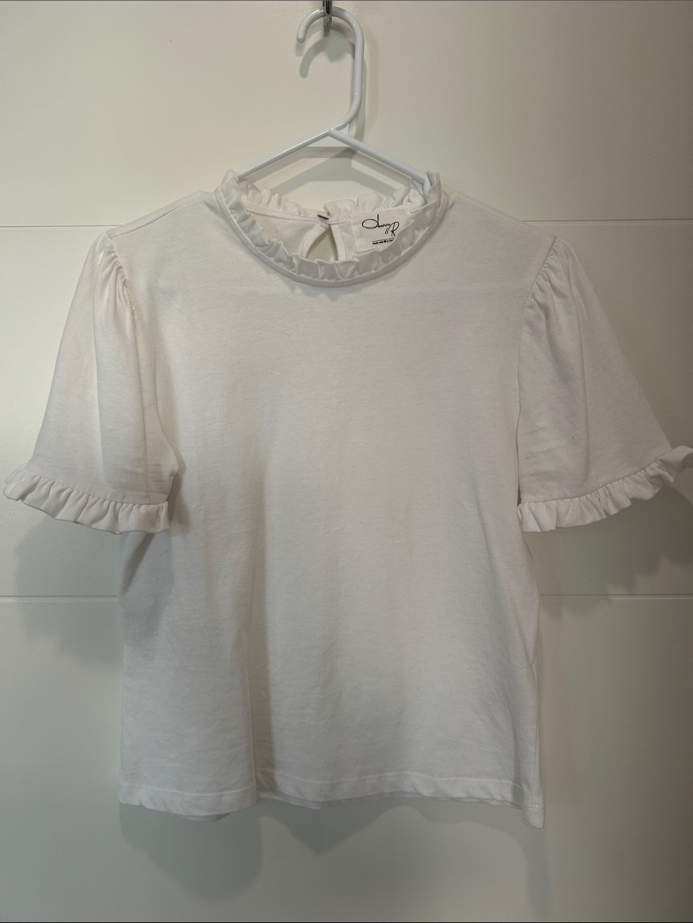 White Ruffle-Trim Short Sleeve Top